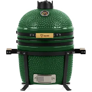 BBQ-Toro Kamado Grill Holzkohlegrill Shiro Ø 39 cm | Grün | Mini Holzkohlegrill mit Thermometer & Holzgriffen | Keramikgrill rund | Ceramic Grill Ei, Smoker, BBQ Grillofen, Kamado BBQ
