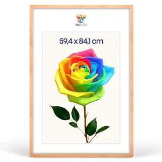 MG Design Bilderrahmen A1 59,4 x 84,1 cm – Posterrahmen mit Natur Holzrahmen (Echtholz) und bruchsicherem Acrylglas, Hoch & Quer mit stabiler Wandaufhängung