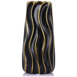LuxusKollektion Dekovase Schwarze Keramikvase Gold 24cm (1 St) bunt|schwarz