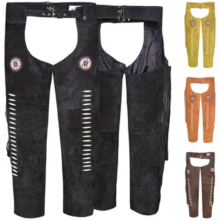 German Wear Lederhose GW957T Chaps Fransenhose Reiter Cowboy Western Lederchaps Lederhose schwarz 60/4XL