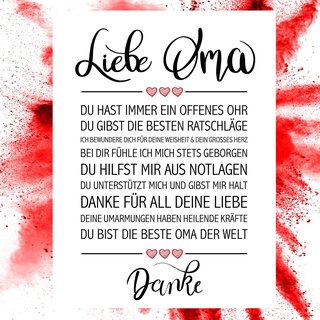 Close Up Beste Oma - Danke Zitate Poster - Deko Geschenk zum (Groß-) Muttertag, Geburtstag, Weihnachten, jeden Tag - 30 x 40 cm, Premium Qualität
