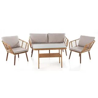 Prestige Home Living Outdoor 11tlg. Lounge-Set  ASTI aus Aluminium und Rope-Geflecht inkl. Polsterauflage - Beige