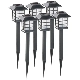 Lunartec Gartensolarleuchten: 6er-Set Solar-LED-Wegeleuchten Asian mit Lichtsensor, IP44 (Solarlampen Garten, Solarleuchten für den Garten, Boden)