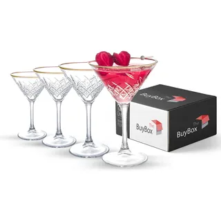 Set mit 4 Vintage Martini Gläser mit Goldrand (7,7 oz/230 ml). Cocktailgläser, Sektgläser, Espresso Martini Gläser, Margarita Gläser, Champagner gläser mit langem Stiel