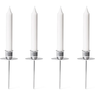 Novaliv, Kerzenständer, 12x Kerzenpick mit Kerzenteller Adventskranz SILBER Kerzenpick zum Stecken Kerzenhalter für