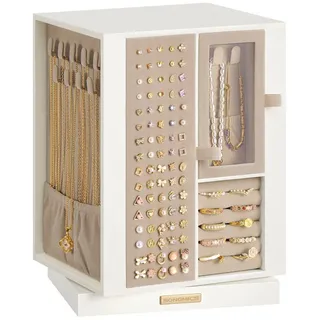 SONGMICS Schmuckkasten, 360° drehbar, Schmuckbox mit 4 Schubladen, platzsparend, Geschenkidee weiß
