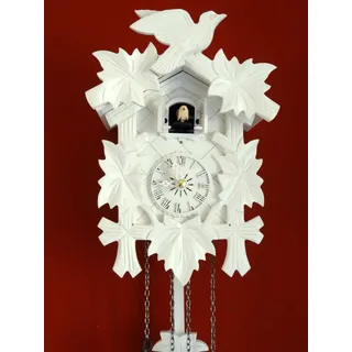 Engstler Weiße Schwarzwälder Kuckucksuhr Quarzwerk geschnitzt CLOCKVILLA HETTICH -Uhren