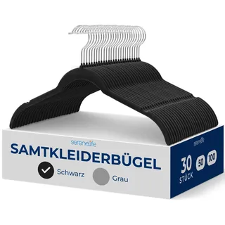 SereneLife Kleiderbügel Samt Schwarz 30 St.