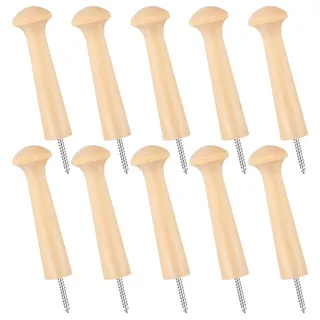 Xthrotsenk 10 Stück Kleiderhaken Holz Rund Wandhaken Holz Wand Vintage Holzhaken Garderobenhaken Garderobenhaken mit Schrauben für Mützen, Rucksack, Schals, Kleidung (Holzfarbe)