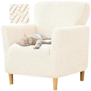 Highdi Stretch Sesselbezug Sesselhusse Elastische T Jacquard Sofaüberzug Clubsessel Sessel Bezug, Weicher Sesselschoner Sitzbezug Für Sessel Mit Armlehne Hussen (Beige)