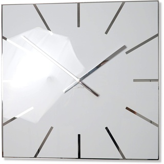 FLEXISTYLE Moderne große Wanduhr Exact 50cm, Acrylglas und Acrylspiegel, Stille, Wohnzimmer, Schlafzimmer (Weiß)