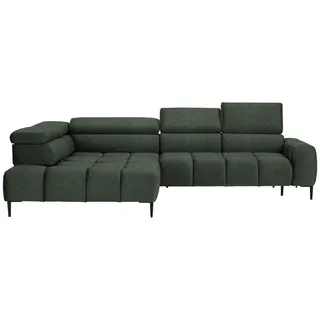 Welnova Ecksofa, Dunkelgrün, Metall, Uni, 5-Sitzer, Ottomane links, L-Form, 300x216 cm, Made in EU, Typenauswahl, Stoffauswahl, seitenverkehrt erhältlich, Hocker Rücken echt, Wohnzimmer, Sofas & Couches, Wohnlandschaften, Ecksofas