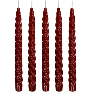 Ebersbacher Kerzenfabrik GmbH Renaissancekerzen Spitzkerzen gedreht Burgund, 5 Stück, Größe ca. 22 x 250 mm einzeln in Folie, Leuchterkerze Tafelkerze Stabkerze