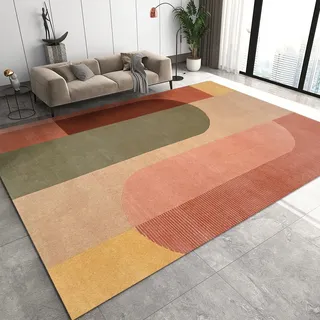 TEMLAN Boho Bunt Geometrisch Teppiche Gegend, Retro-Rosa-Orange Kurzflor Teppiche für Teppich Wohnzimmer Teetisch Sofa rutschfeste Bodenmatte Schlafzimmer Nachttisch Teppich 160 x 230cm