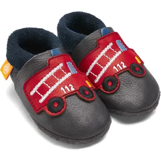 Orangenkinder Feuerwehr 1-22-809 Kleinkinder Krabbelschuhe, Grau/Schwarz/Rot, Gr. 22-23 EU - 22/23 EU