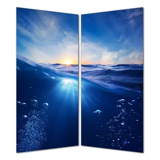 Wallario selbstklebende Duschrückwand 180 x 200 cm mit Motiv Wellen im Meer bei Sonnenuntergang - Wandverkleidung mit Hochglanzlaminat in Glasoptik - Blau