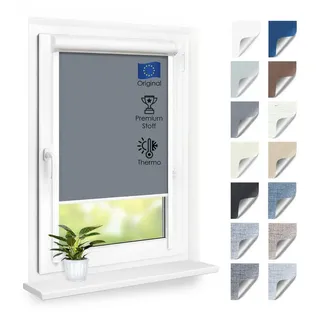 Rollo Premium Blackout Thermo Kassettenrollo mit Seitenführung, DomDeco, blickdicht, ohne Bohren, zum Kleben oder Schrauben grau|weiß 95 cm x 120 cm
