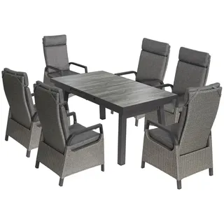 bellavista - Home&Garden® Gartenlounge-Set Gartenmöbel-Set Sydney 2, Ausziehtisch + 6 Hochlehner, (Set, 7-tlg., 1x Tisch 6x Hochlehner Gartenstühle), Aluminium, für 6 Personen, Ausziehtisch, wetterfest - Garten, Terrasse grau