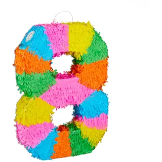 Relaxdays Pinata Geburtstag Zahl 8 Grün/Orange/Rosa