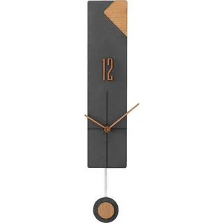 MPM Design Pendeluhr, Dunkle Wanduhr Holz, Hochwertige Verarbeitung Aus Holz Und Glas, Elegante Modern, Präziser Quarz-Schrittmotor, Große Mit Pendel (Helles Holz/Schwarz)
