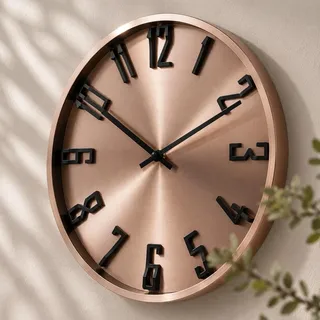 K&L Wall Art 30cm große Aluminium Wanduhr ohne Tickgeräusche leise Roségold Metalluhr für Wohnzimmer rosa Metall Wanduhr Büro