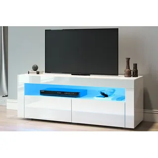 SONNI TV-Schrank TV Lowboard 120x40x45 Weiß Hochglanz mit LED-Beleuchtung 12 Led Farben tv schrank in wohnzimmer, sideboards weiß
