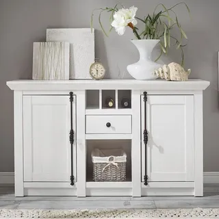 Lomadox Landhaus Sideboard klassisches Dekor Pinie weiß Nb. mit Flascheneinteilung B/H/T ca. 152x83x45cm