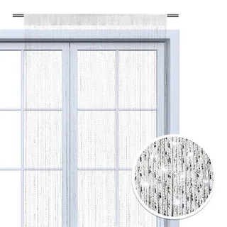 Wometo Fadenvorhang, 90x245 | weiß-silber glänzender Deko Schal Oeko-Tex®, Wohntextilien, Gardinen Vorhänge, Fertiggardinen, Fadenvorhänge