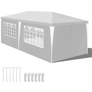 Pavillon 3x6 m Weiß Gartenpavillon Partyzelt mit Seitenteilen für Garten Camping