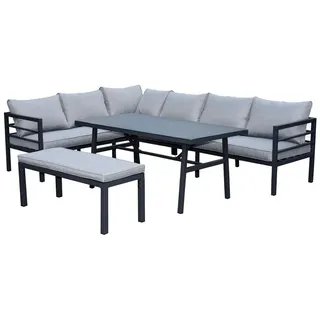bellavista - Home&Garden® Gartenlounge-Set »Maia« Lounge Set Ecklounge Loungemöbel Essgruppe Gartenmöbel Garnitur, (Set, 4-tlg., 2 3-Sitzer Sofas, 1 Bank, 1 Tisch, inkl. Kissen), grau, Aluminium, für 8 Personen, wetterfest, Garten, Terrasse, Outdoor grau