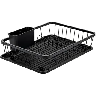 KARL HAUSMANN Abtropfgestell Geschirr Schwarz - 42x31x12cm - Geschirrabtropfgestell aus Edelstahl mit Besteckhalter und Abtropfmatte - Kompakter Geschirrständer für Spüle, Schrank oder Arbeitsplatte