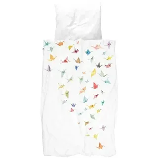 Snurk Kinderbettwäsche Bettwäsche Origami Kraniche 135 x 200, Musselin, 2 teilig, 100% Baumwolle, atmungsaktiv, pflegeleicht braun