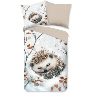 Traumschlaf Flanell Igel grau 135 x 200 cm + 80 x 80 cm