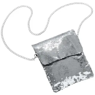 dressforfun Henkeltasche Handtasche mit Wendepailletten, Innenmaß ca. 17 x 1,5 x 19 cm (Tragetasche, Konfektionsgröße 0 in silber), Clutch/Umhängetasche, Reißverschluss, Magnetknopf, Kette ca. 120 cm silberfarben