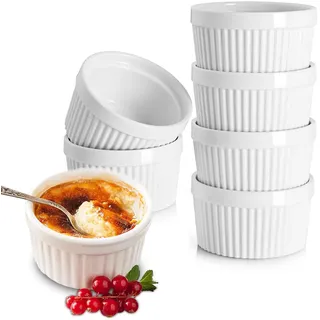 6,5 cm weiße Porzellan-Auflaufförmchen, 85 ml Backförmchen für Souffle, Porzellan-Souffle-Schale für kleine Kuchen, Creme Brulee, Pudding und Eis, Soßen und Dips, langlebig, 6 Stück