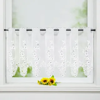 Joyswahl Scheibengardinen Küche Bistrogardine modern »Juna« Voile Gardinen Kurz Weiß Küchengardinen Landhaus Kurzstores Grau HxB 30x150cm 1 Stück