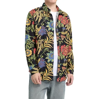 Allthemen Herren Blumen Hemden Leinen Bunte Hemd Langarmhemd Muster Paisley Freizeitshemd Langarm Casual Shirt - M
