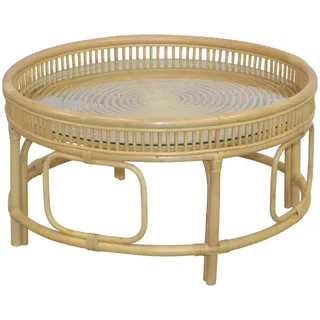 Mid.you Couchtisch, Beige, Holz, Glas, Rattan, massiv, Uni, rund, rund, 75x41x75 cm, Holzmöbel, Holztische, Couchtische Holz