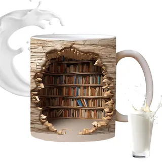 Bücherregal Tasse, Kreative Buch Keramik Kaffeetasse, Bücherregal Tasse Kaffeetasse, Keramik Kaffeetasse mit Kreatives Raumdesign, Keramikbecher Geschenke für Buchliebhaber(B)