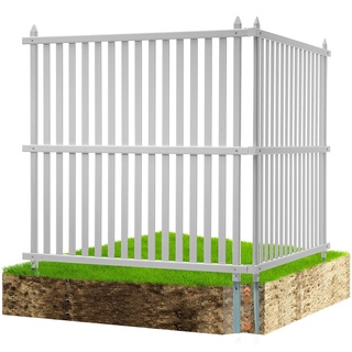 Vevor Gartenzaun 122 x 122 cm Sichtschutzzaun PVC und verzinktes Blech-Erdspieß Windschutzzaun Metallpfähle bis 50 cm Lamellenzaun Steckzaun inkl. Metallpfählen Schutzkappen PVC-Streifenplatten