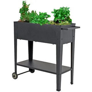 Metall Hochbeet fahrbar 75x35x80 cm - Mobiler Pflanzkasten mit Ablage und Rollen - Fahrbares Garten Pflanzbeet Gemüse Beet Kräuterbeet