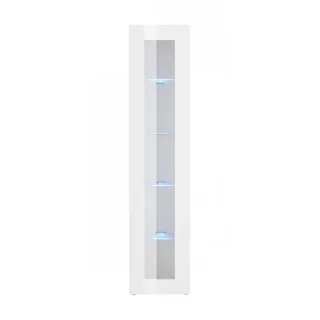 Dmora Vitrine Enea, Sideboard mit Glasregalen, Mehrzweck-Wohnzimmermöbel mit LED-Beleuchtung, 100 % Made in Italy, cm 40x30h180, glänzend weiß