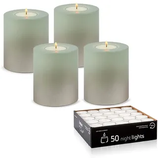 Qult Farluce Trend - Teelichthalter in Kerzenform • LEVI • Christmas Collection • Adventskerzen • Weihnachtskerzen • Kerze (4er Set Ø 8 x h 9 cm, Desert Sage/Cream Gold)
