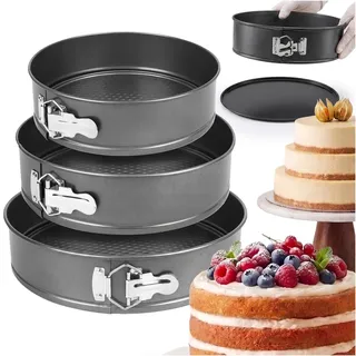 Springform Backformen Set 3-teilig – Runde Kuchenformen 24/26/28 cm mit Antihaftbeschichtung – Stahl Backformen für mehrstöckige Torten