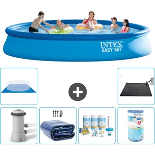 Intex runder aufblasbarer Easy Set-Schwimmpool – 457 x 84 cm – Blau – inklusive Pumpe Sonnensegel - Wartungspaket - Filter - Bodenplane - Sol...