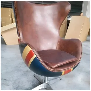 Xlmoebel Ohrensessel Loungesessel Vintage Drehstuhl aus Leder im markanten Design (1-St., Loungesessel), Hergestellt in Europa braun
