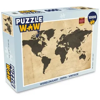 MuchoWow Puzzle Weltkarte - Sepia - Vintage - Braun, 1000 Puzzleteile, Foto-Puzzle, Bilderrätsel, Puzzlespiele, Klassisch braun 48 cm x 68 cm x 2 cm