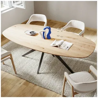 Rellgo Esstisch Oline, flexibler Küchentisch, dänischer Designertisch, ovaler Eichenholztisch, 180 x 90 cm beige|braun