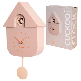 FISURA - Beigefarbene Kuckucksuhr mit orangefarbenem Zifferblatt. Wanduhr. Originelle Wanduhr zum Verschenken. 3 AA-Batterien Nicht enthalten. 21,5x8x41,5. ABS-Kunststoff, Beige