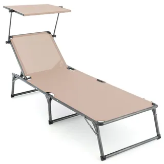 Sonnenliege XXL Sonnendach 192x66x31 cm Alu Campingliege klappbar (beige)